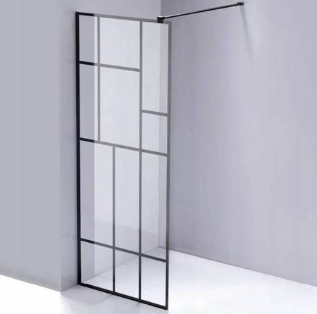 Calbati Ścianka prysznicowa 90 cm asymetryczna kratka szkło 8mm 96879603